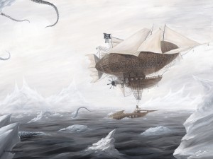 The Rescue -Steampunk Airship Wallpaper featuring Abney Park's HMS Ophelia