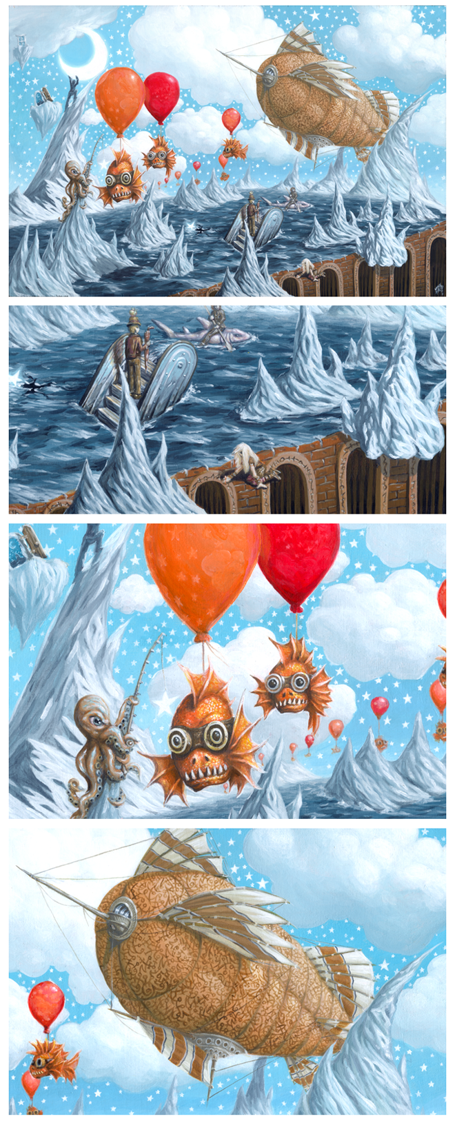 Edge of Deams Edge of Dreams Steampunk Surreal Airship Childrens Painting