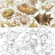 Airships and Tentacles Tattoo Flash Original